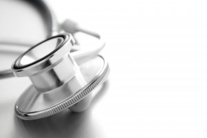 stethoscope on white background close-up and a place for your text